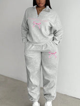 Women Casual Stand Collar Half-Zip Loose Long Sleeve Thermal Lined Sweatshirt And Sweatpants Set, Suitable For Autumn/Winter